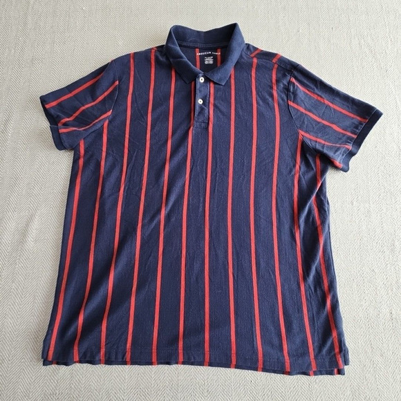 American Eagle Polo Shirt Men's XXL Classic Fit Blue & Red Striped Short Sleeve - Picture 6 of 16